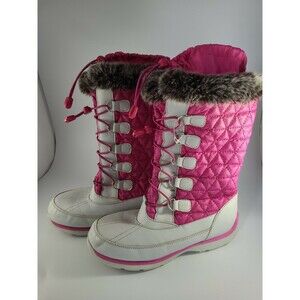 LANDS END 12"-Tall Shocking-Pink/Navajo White Winter Insulated Snowflake boot 6M